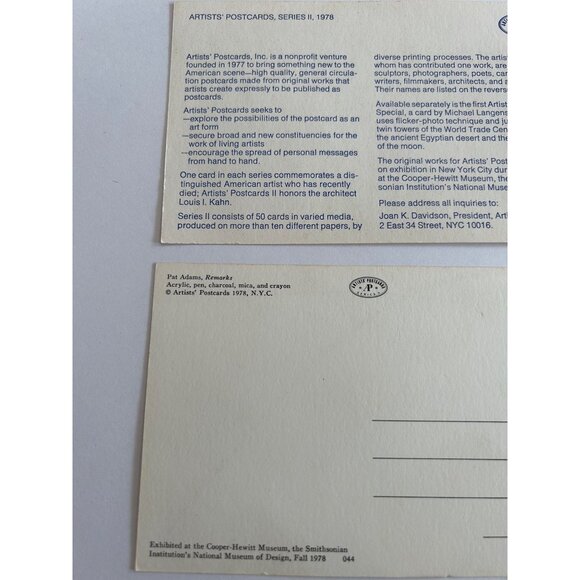 Pat Adams, Remarks Artists' Postcards Series II 1978 - Mixed Media - Picture 6 of 6
